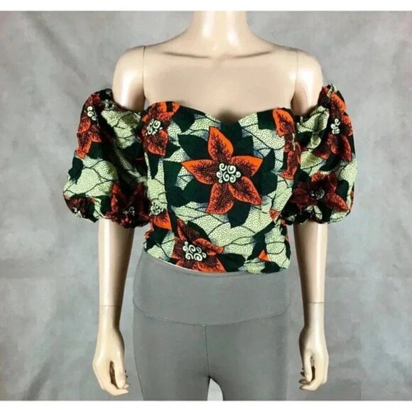 Handmade African Off-Shoulder Crop Top Size Large - Picture 5 of 7